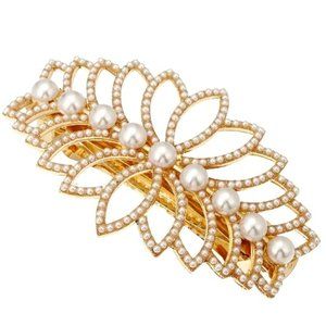 LARGE PEARL BARRETTE in Gold